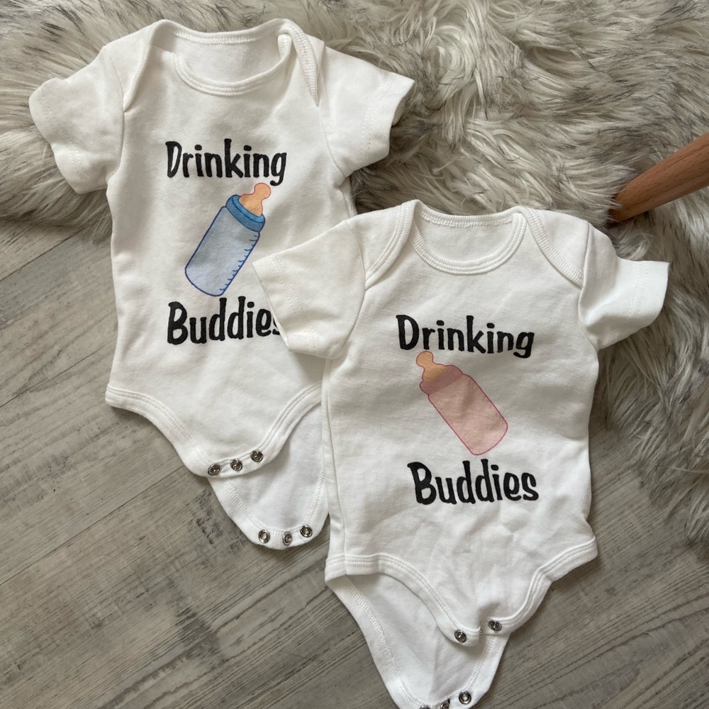 Infant Twin boy girl matching onesies bundle